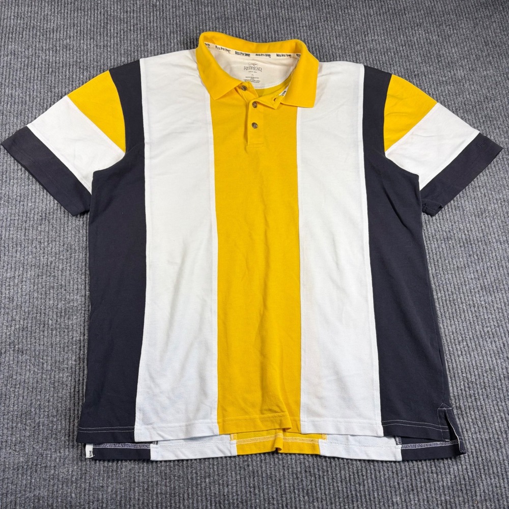 RedHead Shirt Mens XL Polo Bass Pro Shops Colorblock Yellow White Black Pique